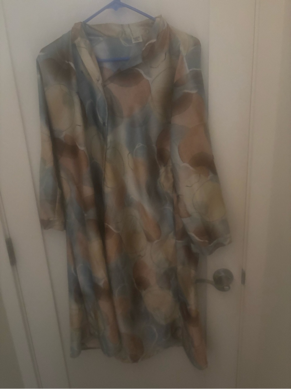 Women's Pastel Watercolor Shirt Dress - Blue & Tan
